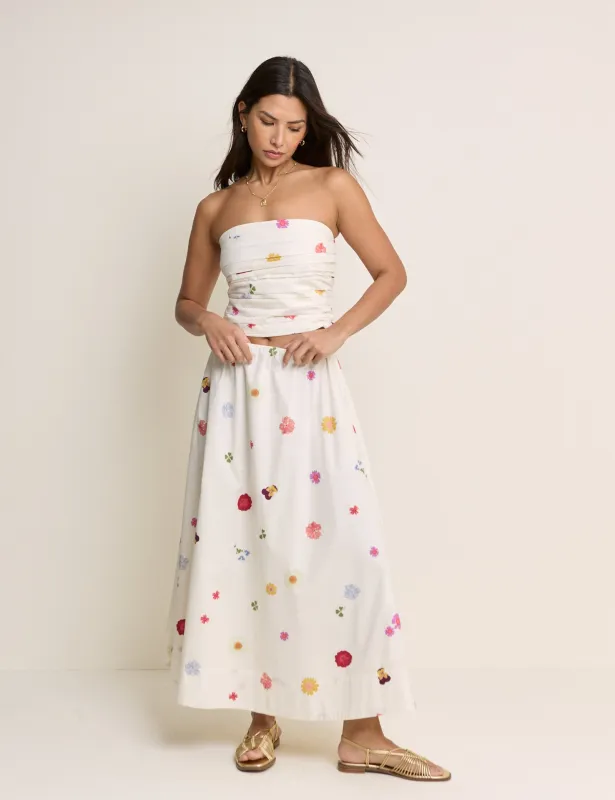 White Floral Poplin Midi Skirt made by Nobody's Child