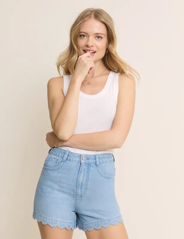 Mid Wash Denim Scallop Hem Shorts made by Nobody's Child
