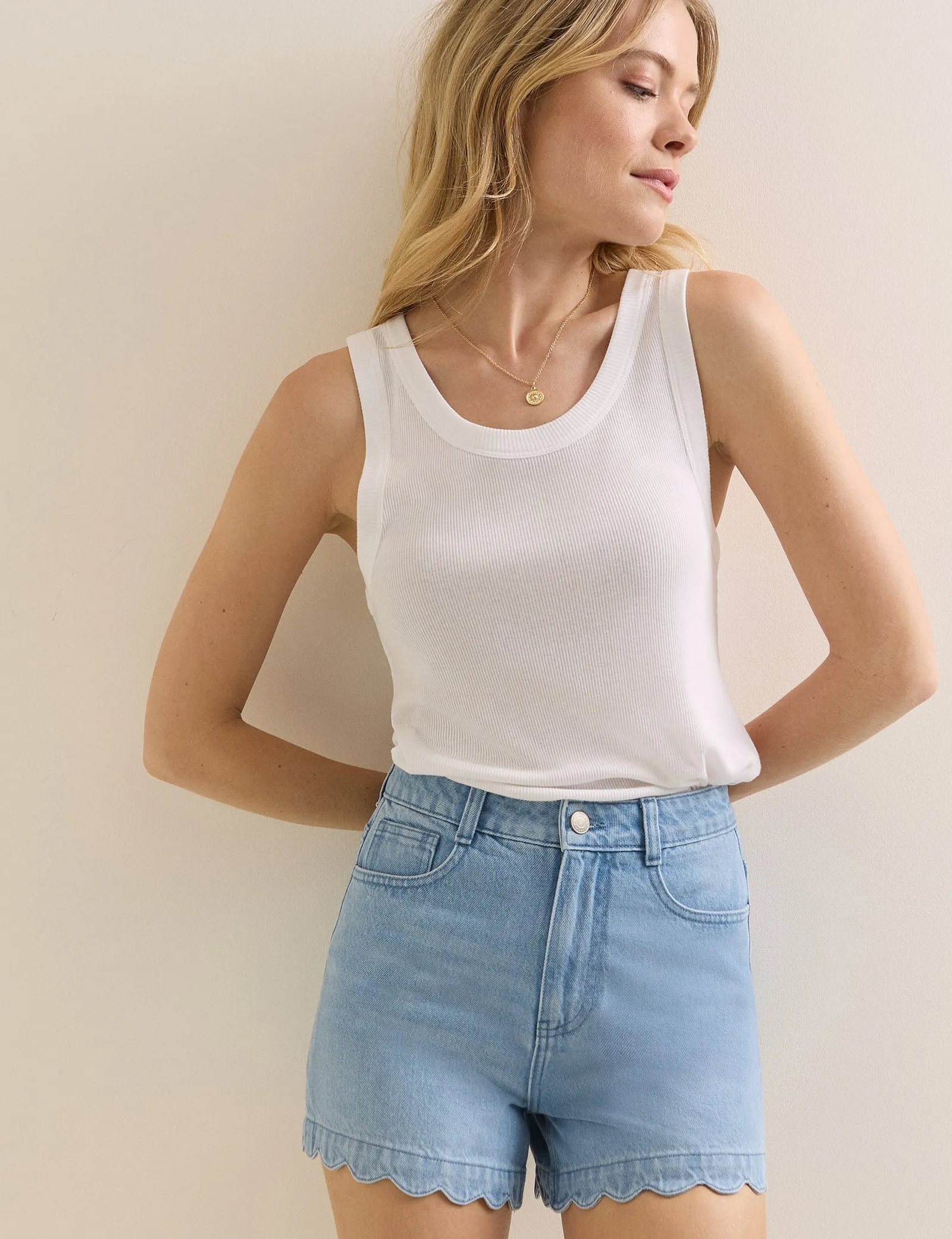 Mid Wash Denim Scallop Hem Shorts sold by Nobody's Child product image thumbnail 3