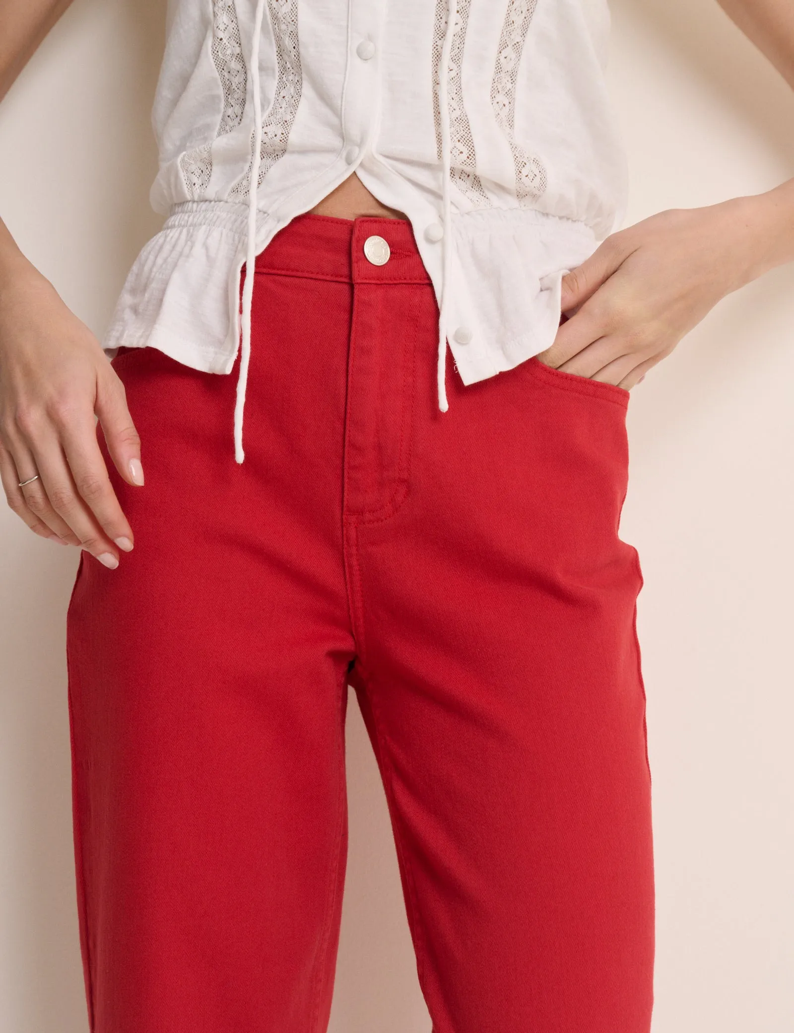 Red High Rise Camden Tapered Jeans sold by Nobody's Child product image thumbnail 4