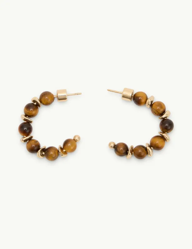 Tigers Eye Gold Plated Hoop Earrings made by Nobody's Child