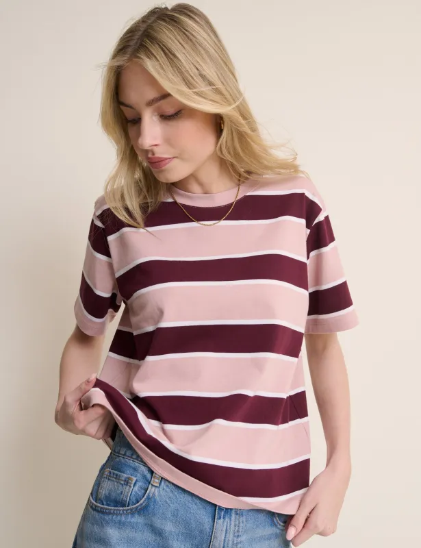 Pink Striped Boxy Fit T-Shirt made by Nobody's Child