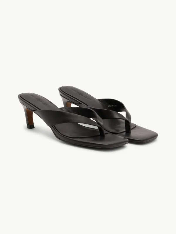 Black Leather Flip Flop Heels made by Nobody's Child
