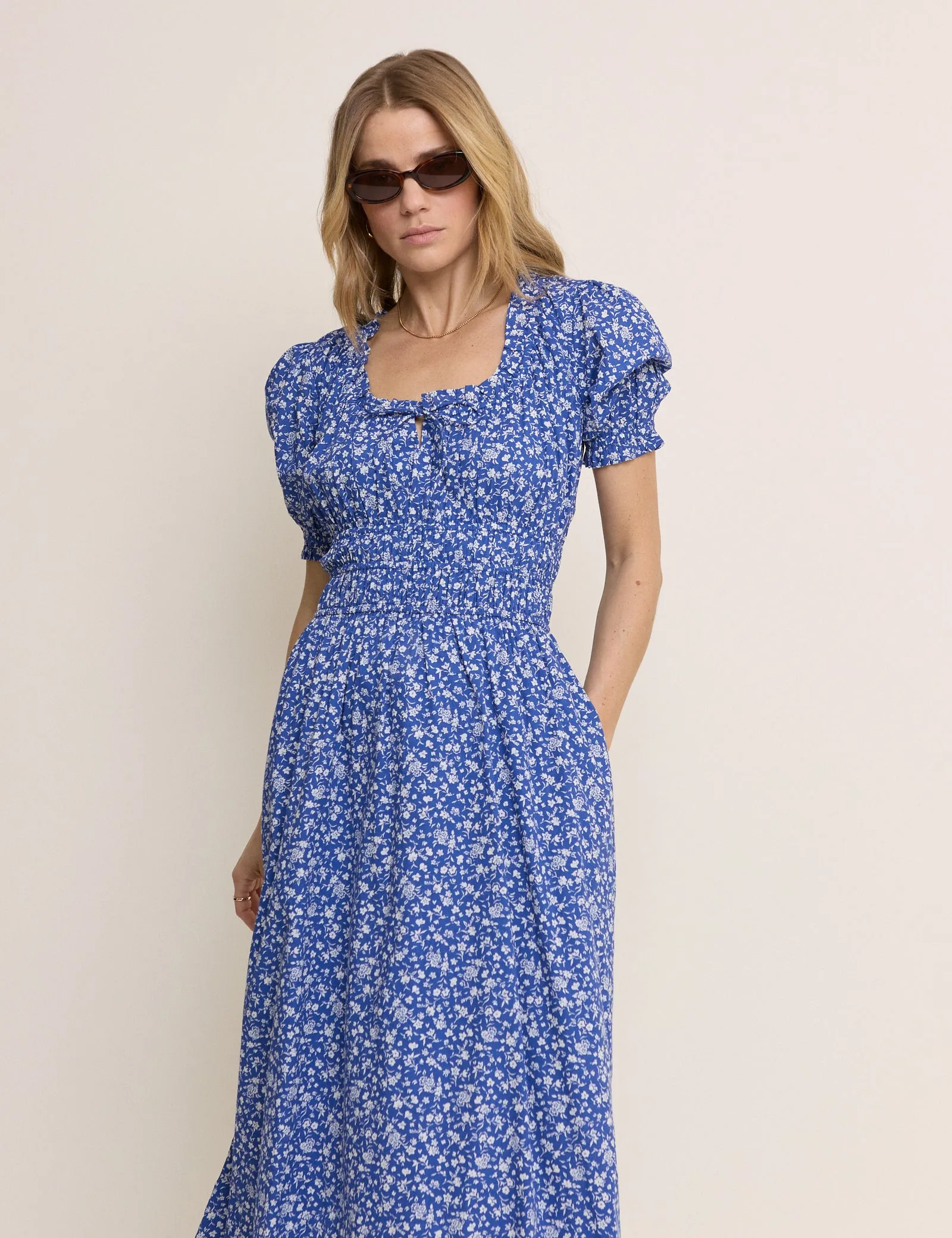 Blue Floral Tula Midi Dress sold by Nobody's Child product image thumbnail 4