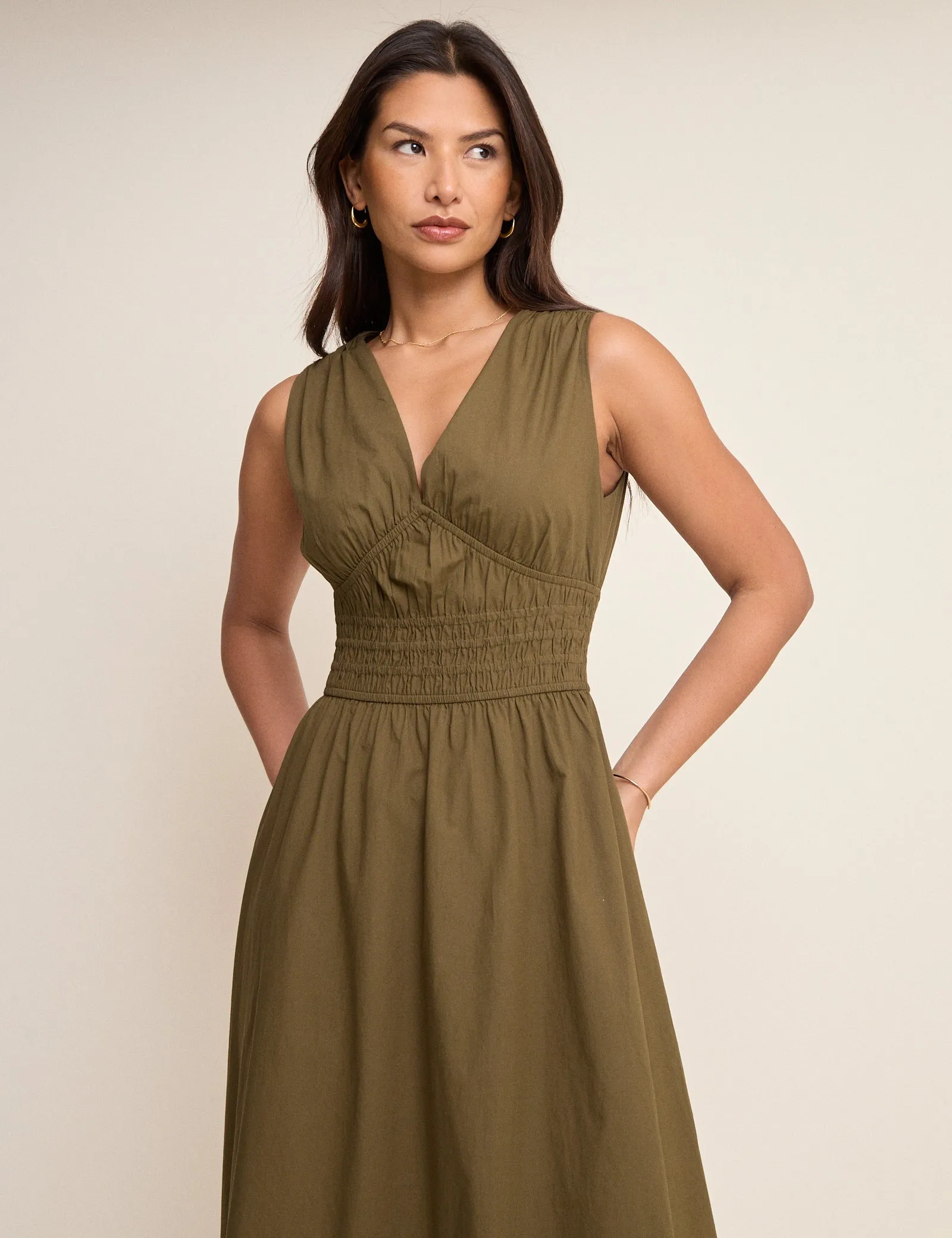 Khaki Sleeveless Angelica Midi Dress sold by Nobody's Child product image thumbnail 4