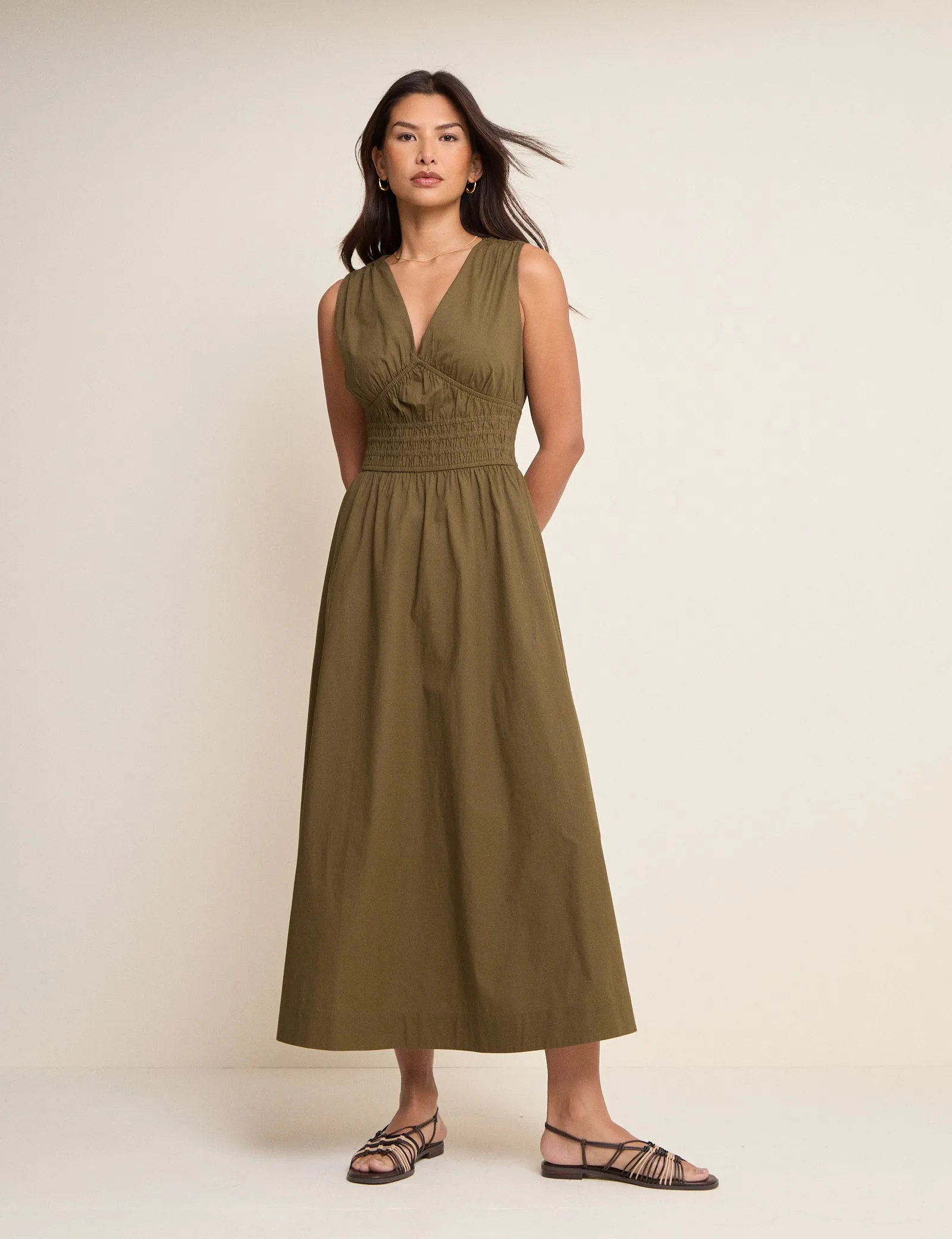 Khaki Sleeveless Angelica Midi Dress sold by Nobody's Child product image thumbnail 3