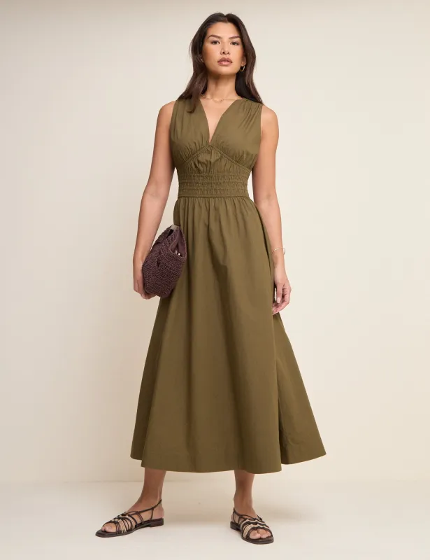 Khaki Sleeveless Angelica Midi Dress made by Nobody's Child