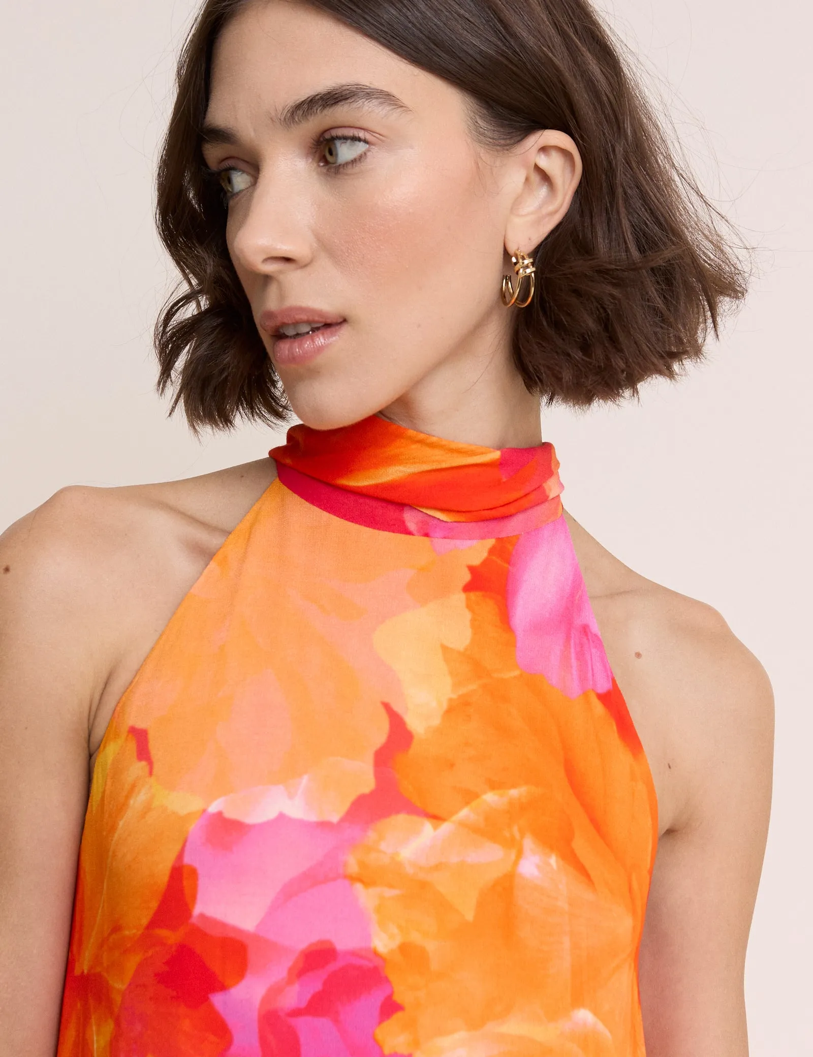 Pink and Orange Floral Halterneck Nala Maxi Dress sold by Nobody's Child product image thumbnail 4