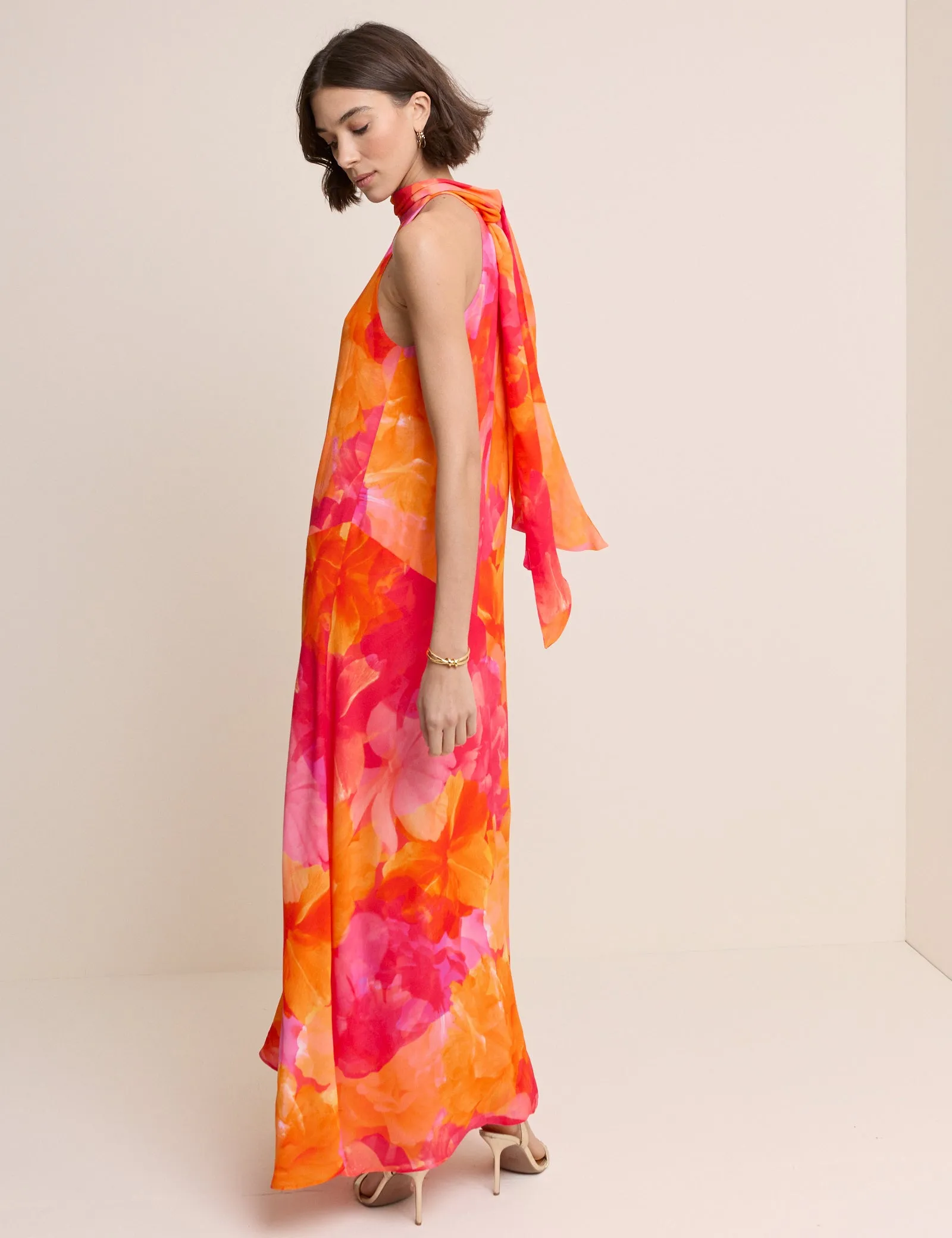 Pink and Orange Floral Halterneck Nala Maxi Dress sold by Nobody's Child product image thumbnail 5