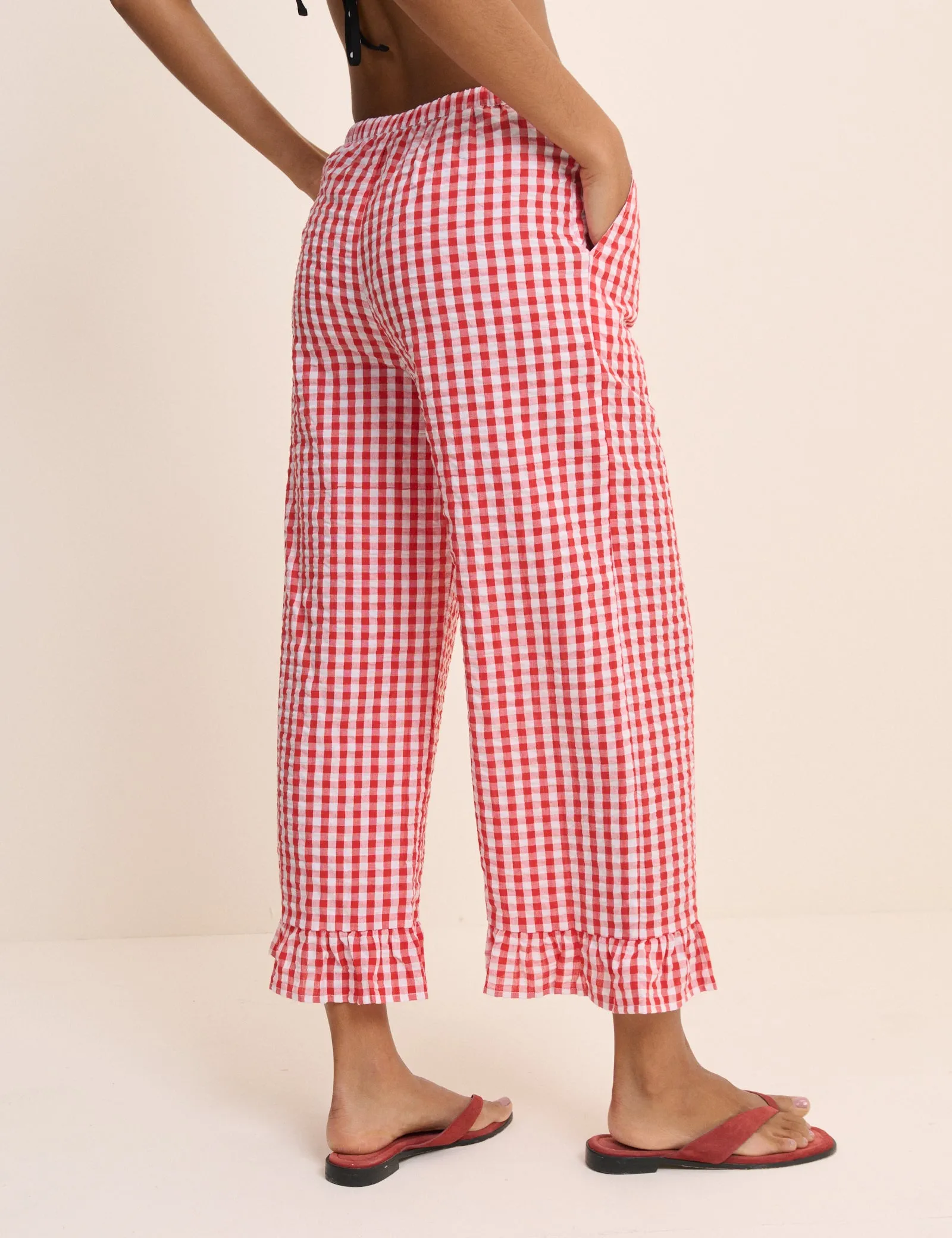 Red Gingham Frill Edge Beach Trousers sold by Nobody's Child product image thumbnail 5