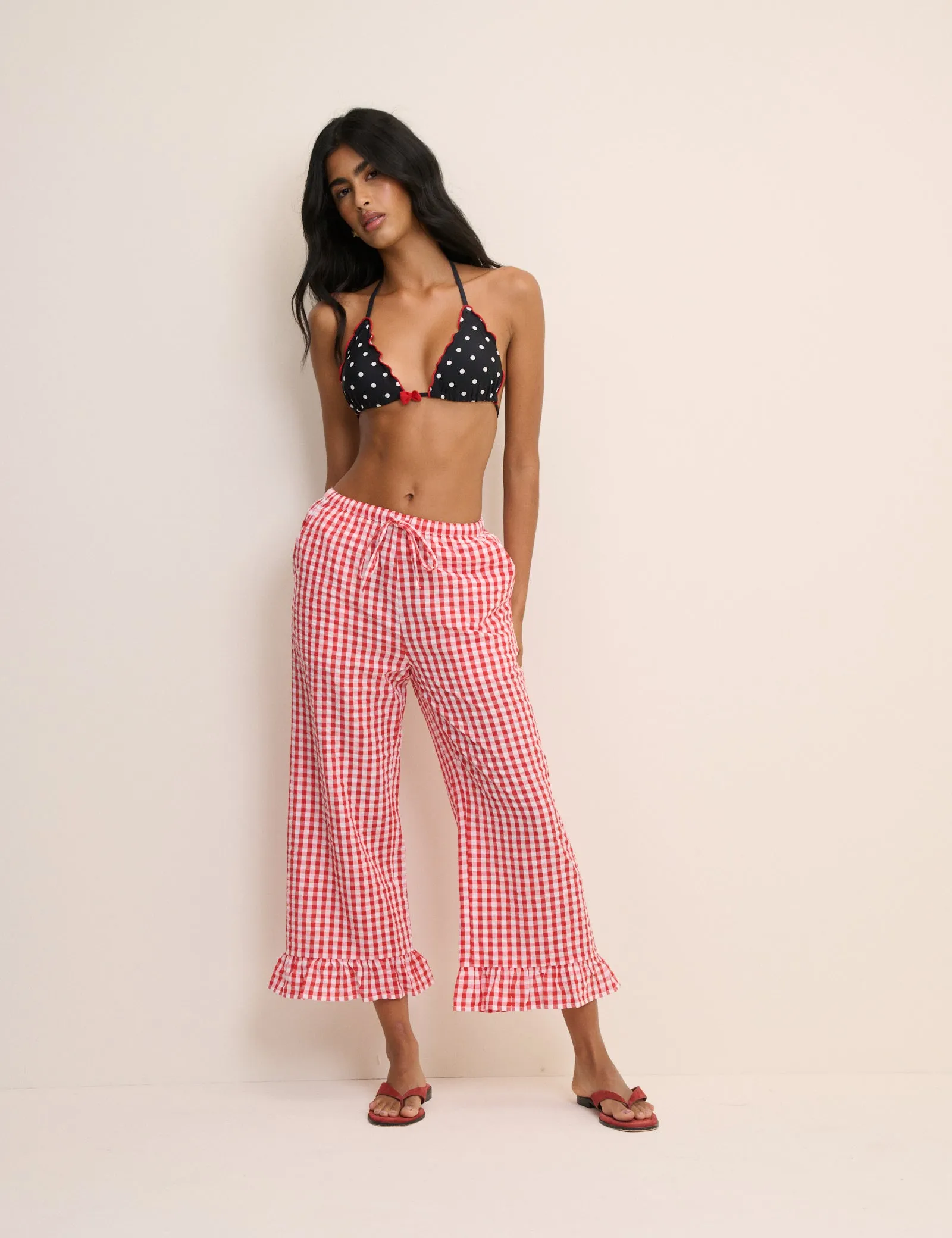 Red Gingham Frill Edge Beach Trousers sold by Nobody's Child product image thumbnail 3