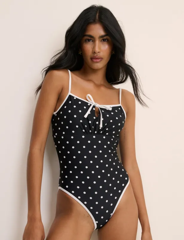 Black Polka Dot Tie Detail Swimsuit made by Nobody's Child