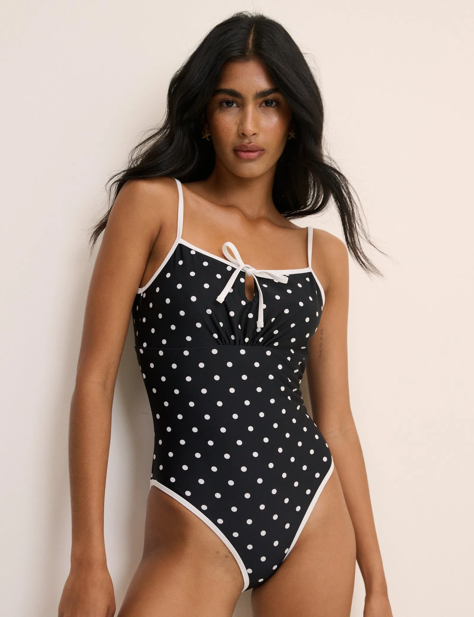 Black Polka Dot Tie Detail Swimsuit sold by Nobody's Child