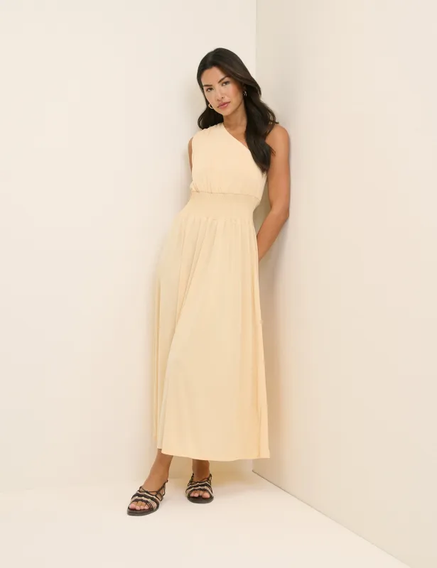 Butter Yellow One Shoulder Lorena Jersey Midi Dress made by Nobody's Child