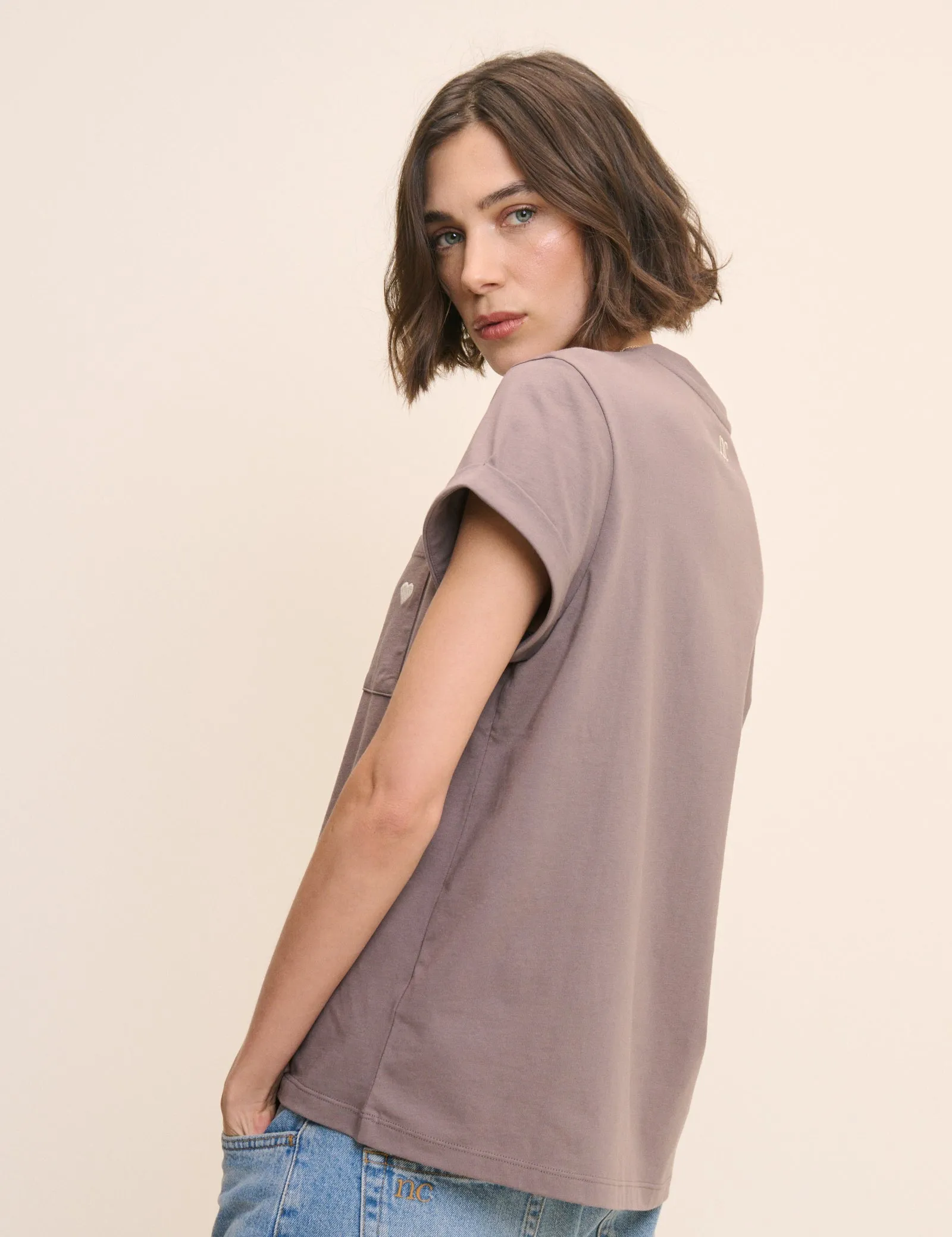 Brown Heart Embroidered T-Shirt sold by Nobody's Child product image thumbnail 4