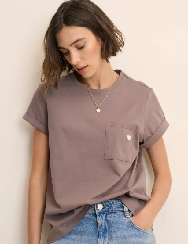 Brown Heart Embroidered T-Shirt made by Nobody's Child