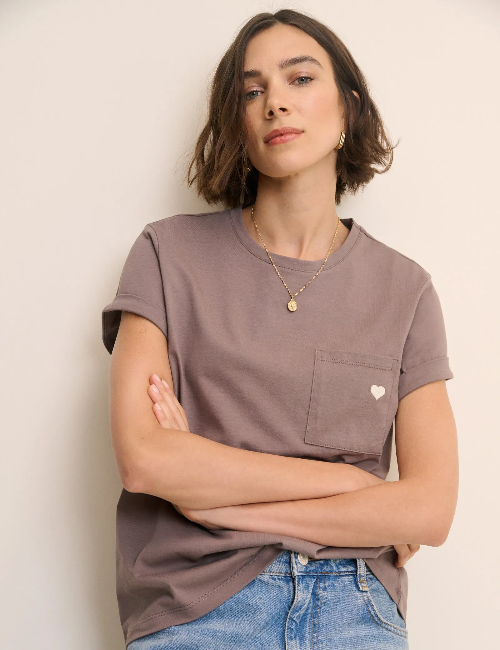 Brown Heart Embroidered T-Shirt sold by Nobody's Child product image thumbnail 3