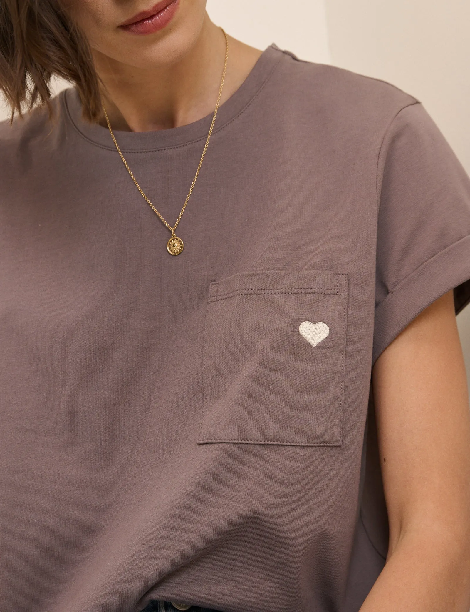 Brown Heart Embroidered T-Shirt sold by Nobody's Child product image thumbnail 2