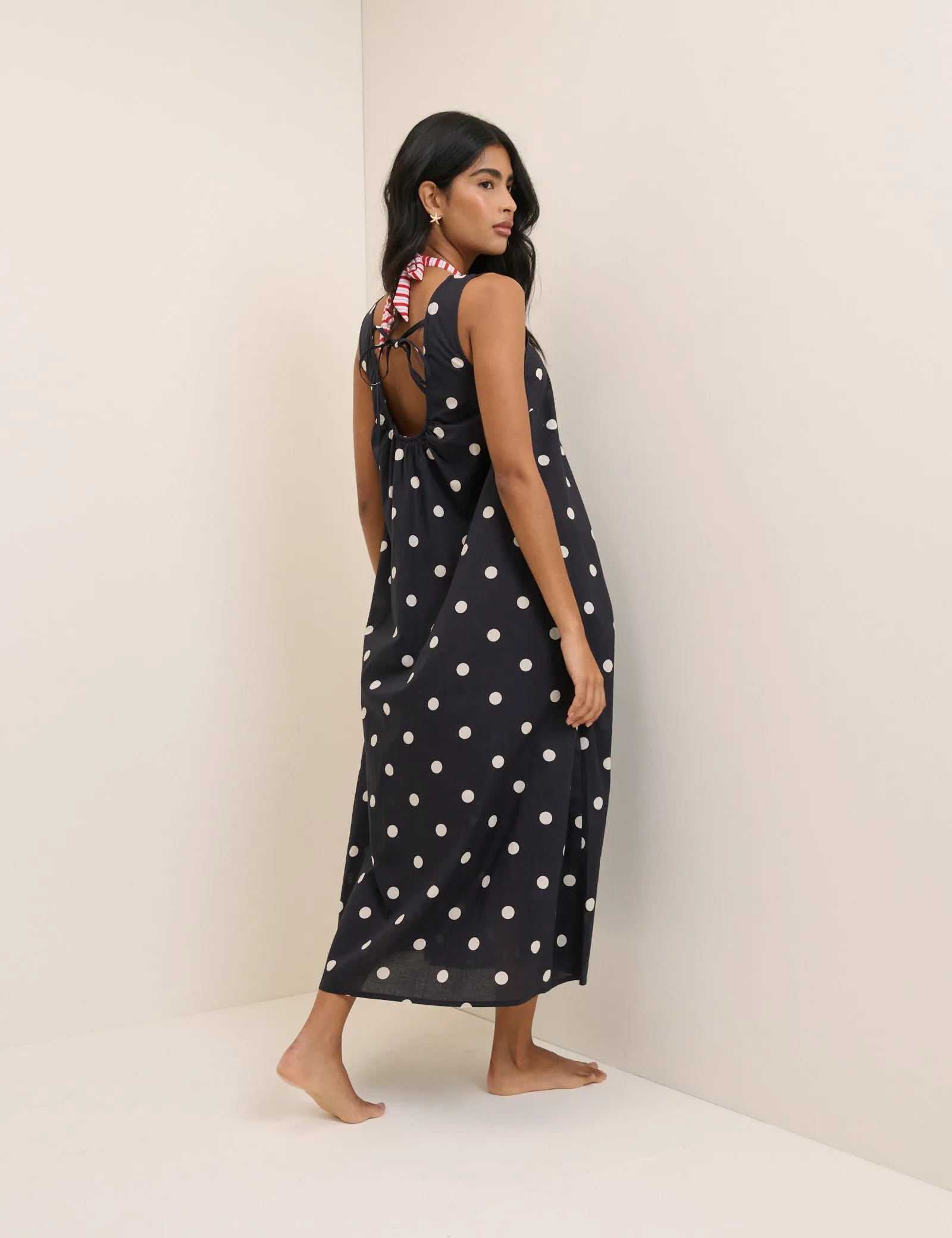 Black Polka Dot Scoop Neck Midi Beach Dress sold by Nobody's Child product image thumbnail 5