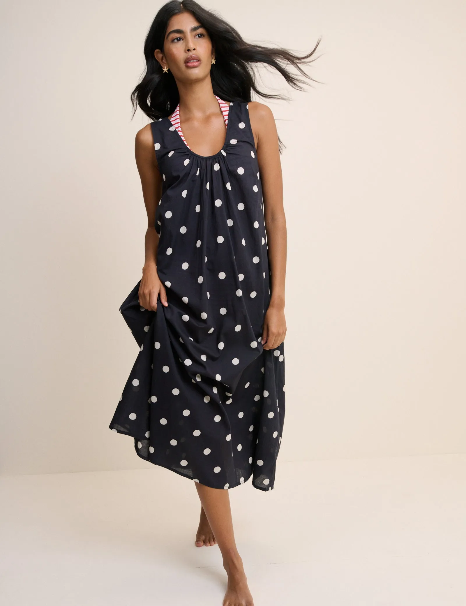 Black Polka Dot Scoop Neck Midi Beach Dress sold by Nobody's Child product image thumbnail 4