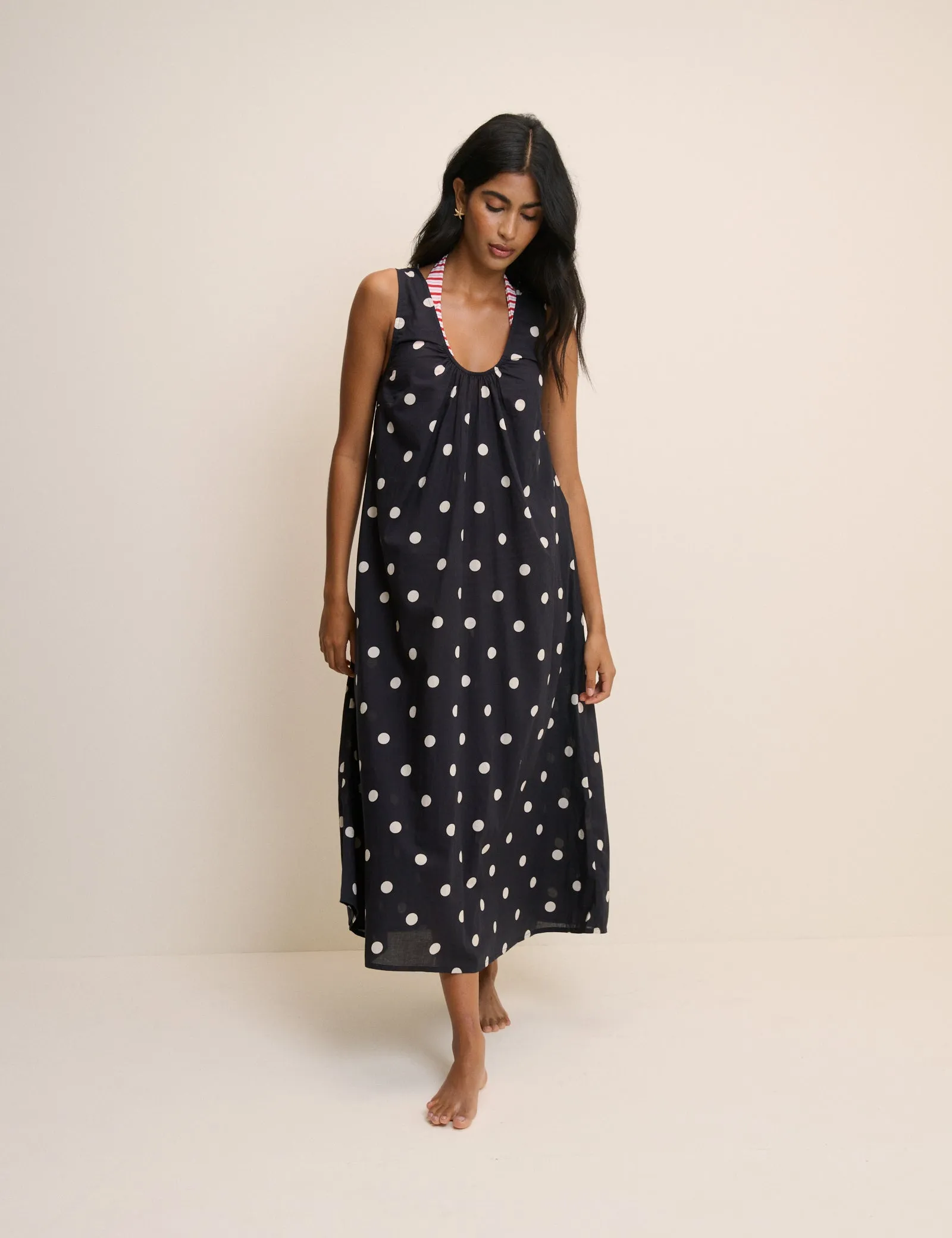 Black Polka Dot Scoop Neck Midi Beach Dress sold by Nobody's Child product image thumbnail 2