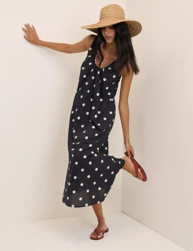 Black Polka Dot Scoop Neck Midi Beach Dress made by Nobody's Child
