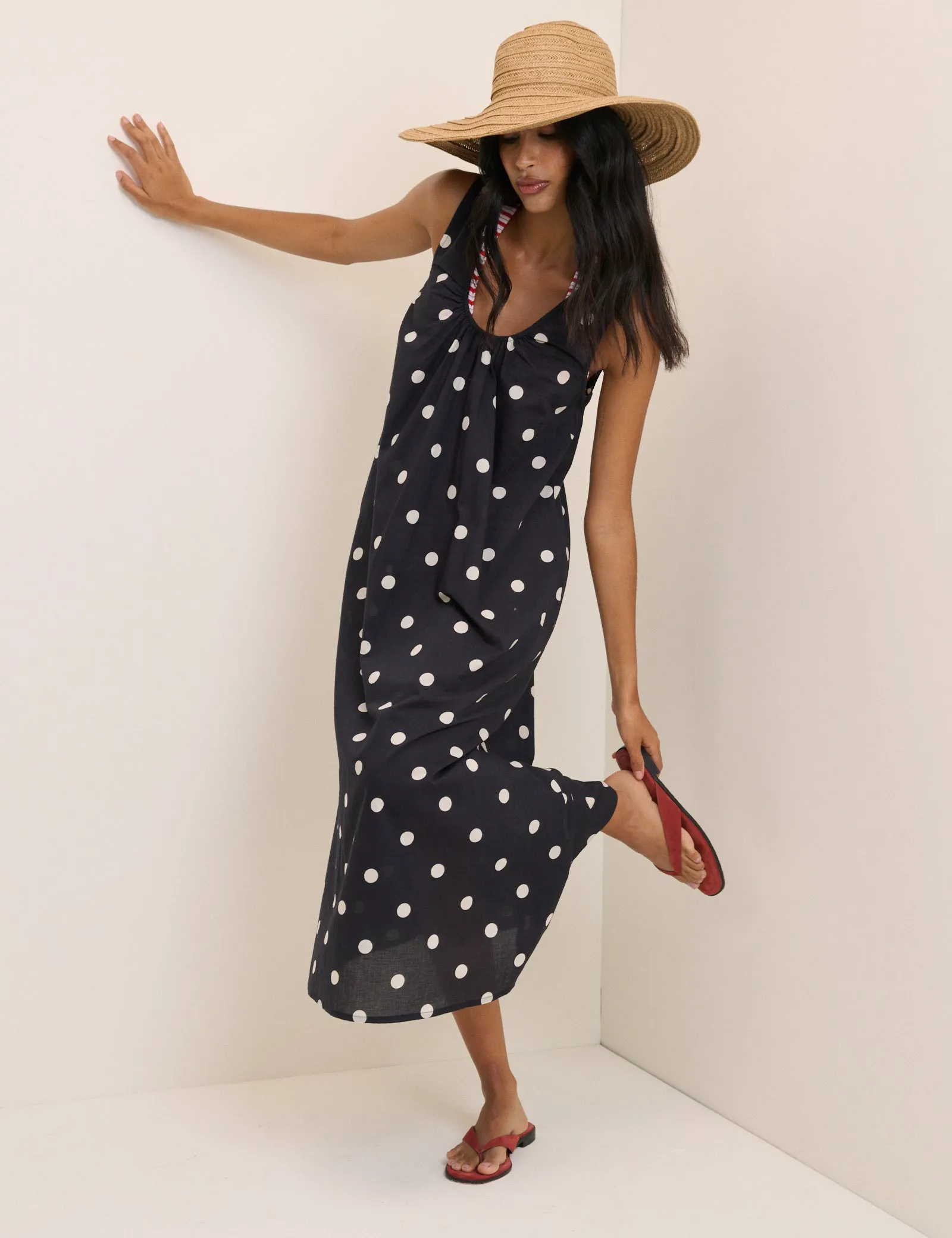 Black Polka Dot Scoop Neck Midi Beach Dress sold by Nobody's Child