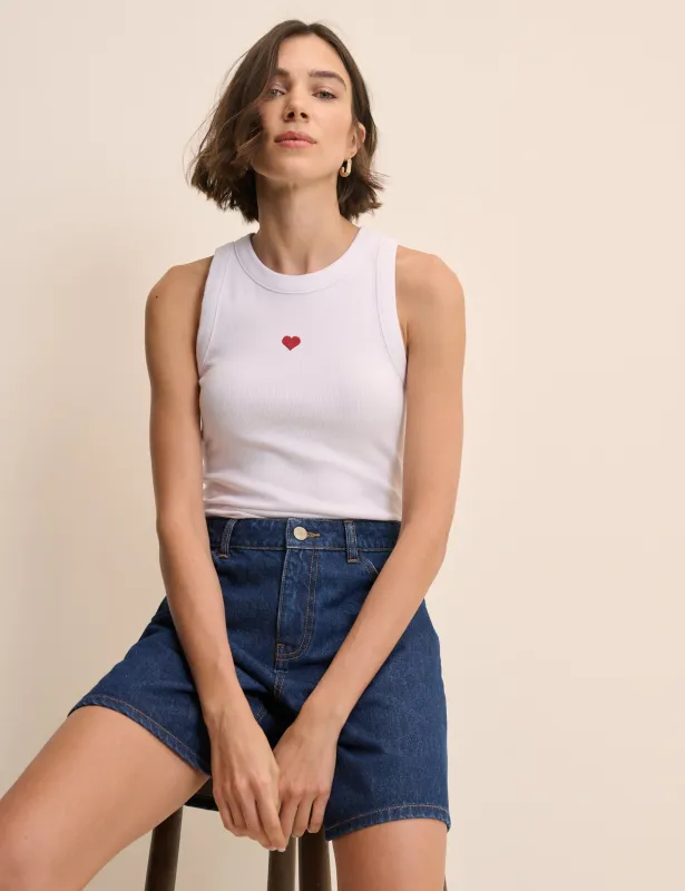 White Heart Embroidered Ribbed Racer Vest made by Nobody's Child