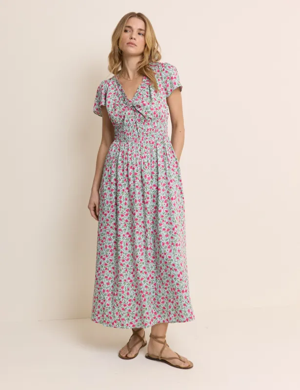 Blue Floral Shirred Lisa Midi Dress made by Nobody's Child