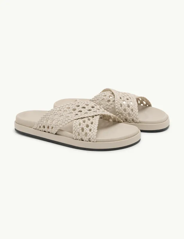 Ivory Woven Leather Sliders made by Nobody's Child