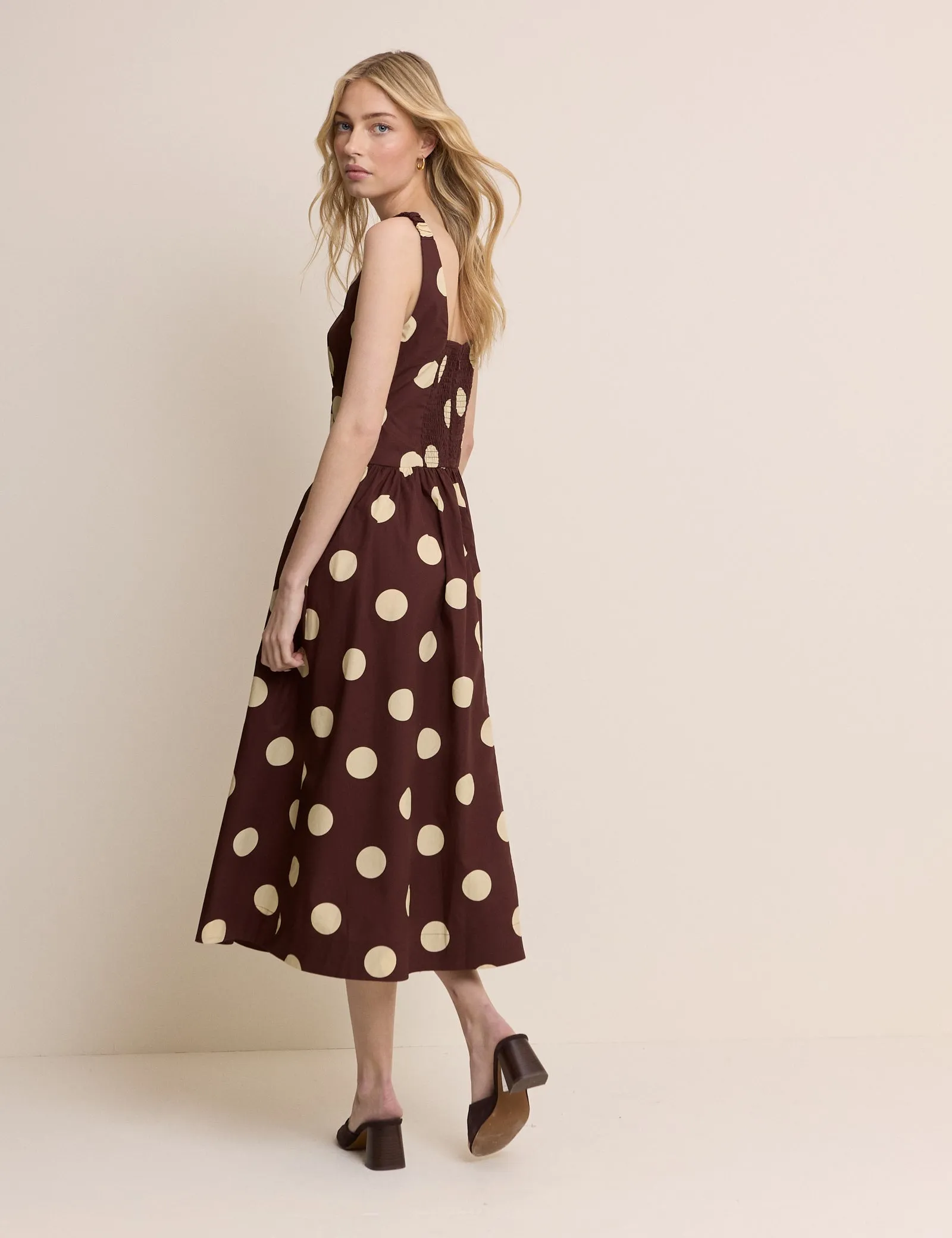 Brown and Cream Polka Dot Panelled Soraya Midi Dress sold by Nobody's Child product image thumbnail 5