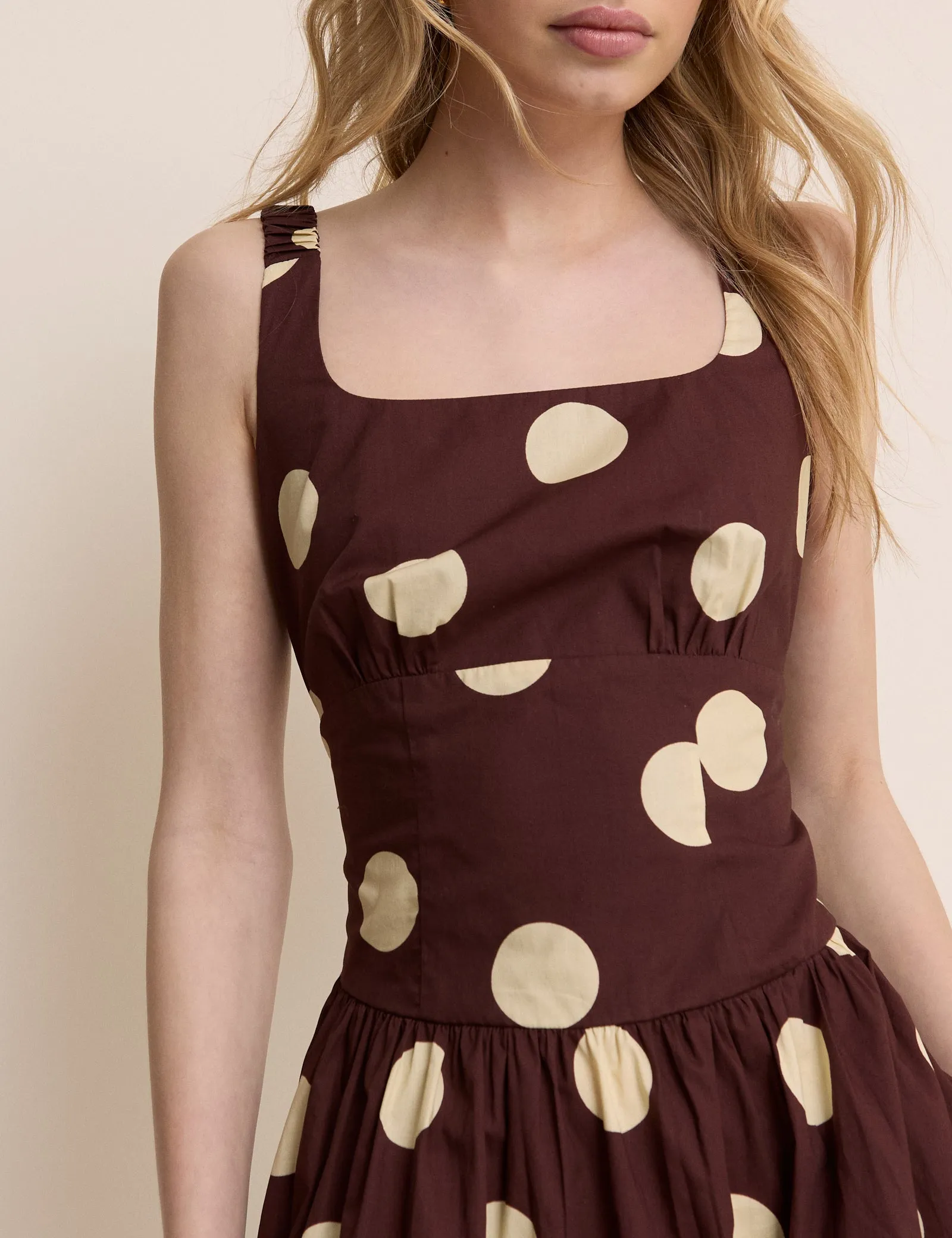 Brown and Cream Polka Dot Panelled Soraya Midi Dress sold by Nobody's Child product image thumbnail 3