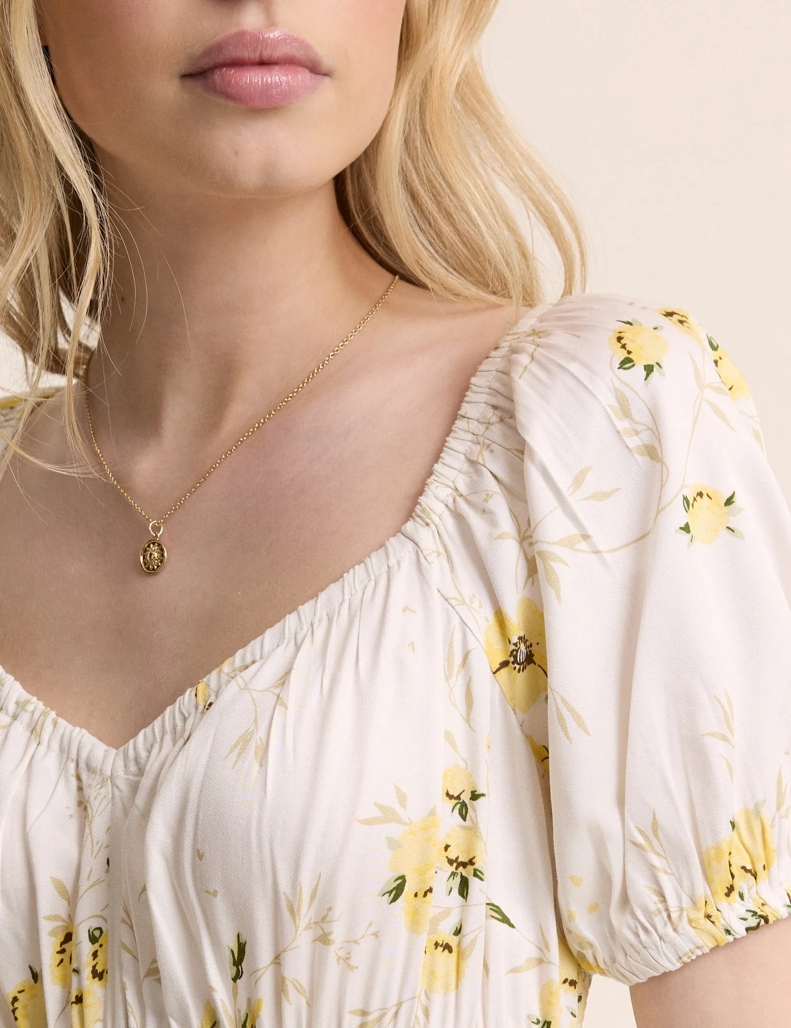 White Floral Puff Sleeve Maryam Midi Dress sold by Nobody's Child product image thumbnail 3