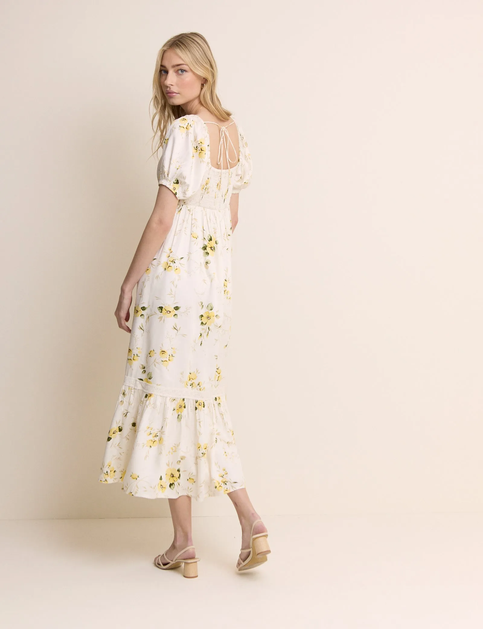White Floral Puff Sleeve Maryam Midi Dress sold by Nobody's Child product image thumbnail 5