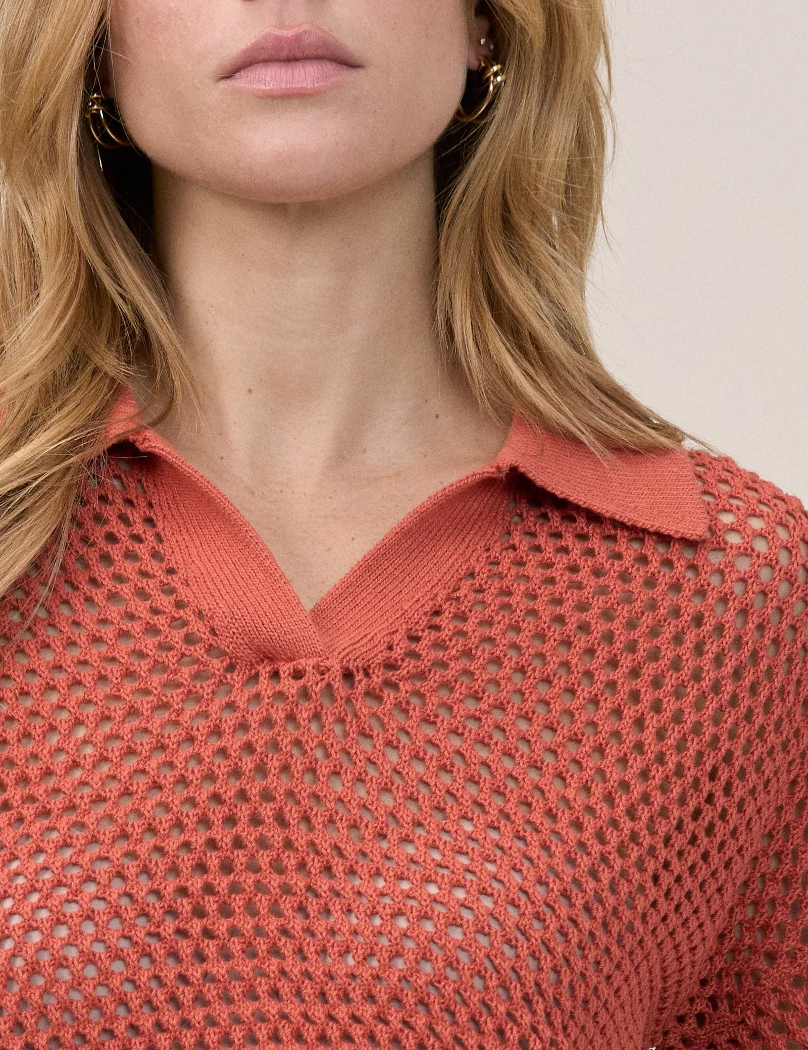 Orange Open Collar Polo Knitted Top sold by Nobody's Child product image thumbnail 3