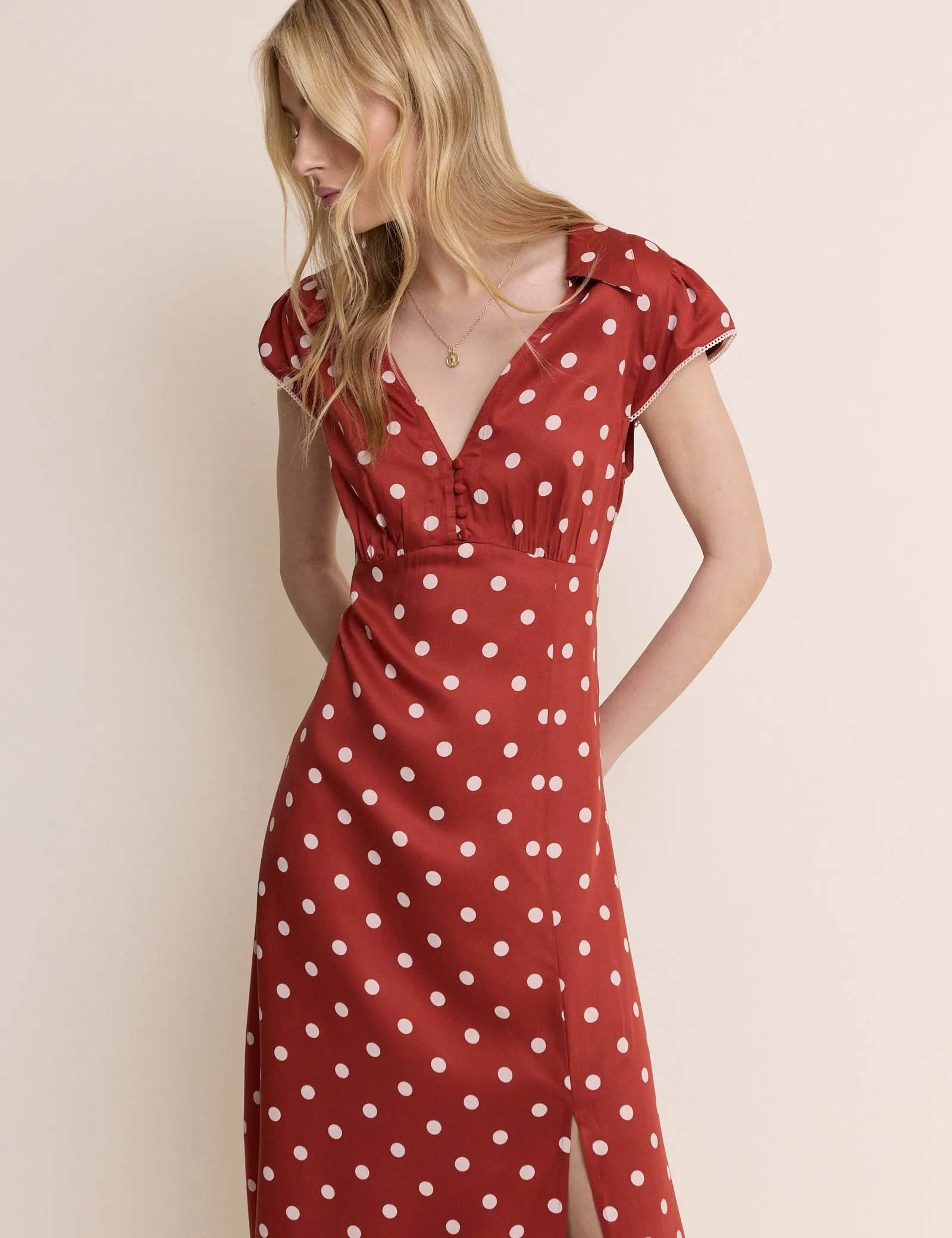 Red Polka Dot Collared Norma Midi Dress sold by Nobody's Child product image thumbnail 5