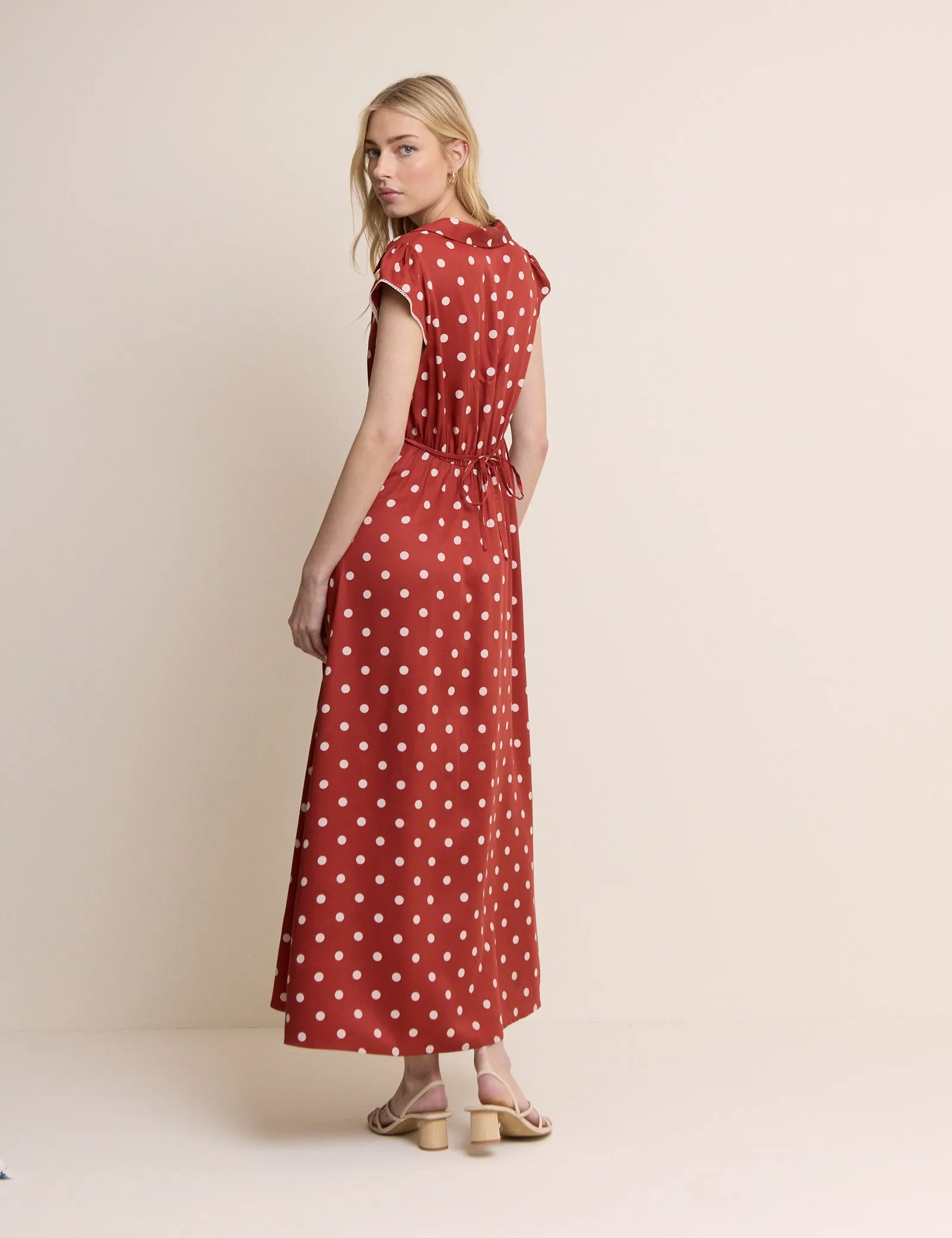 Red Polka Dot Collared Norma Midi Dress sold by Nobody's Child product image thumbnail 4