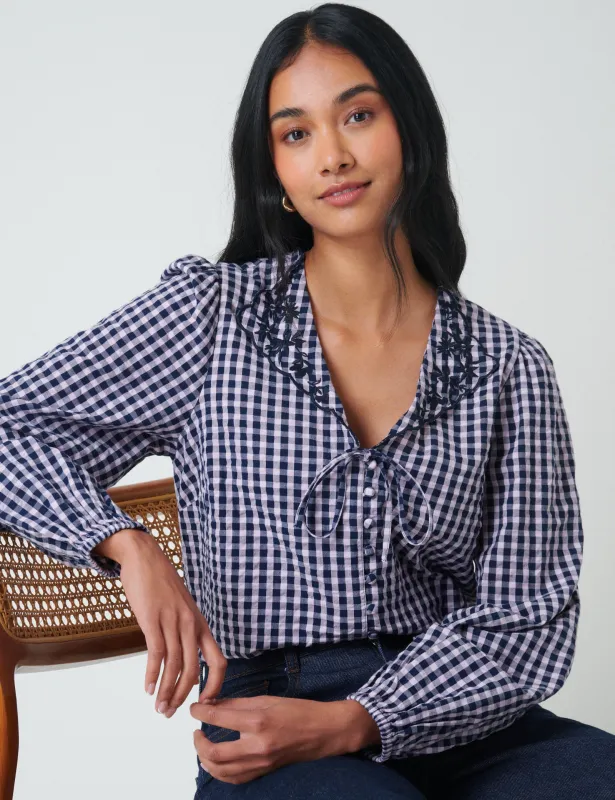 Pink And Navy Gingham Top made by Nobody's Child