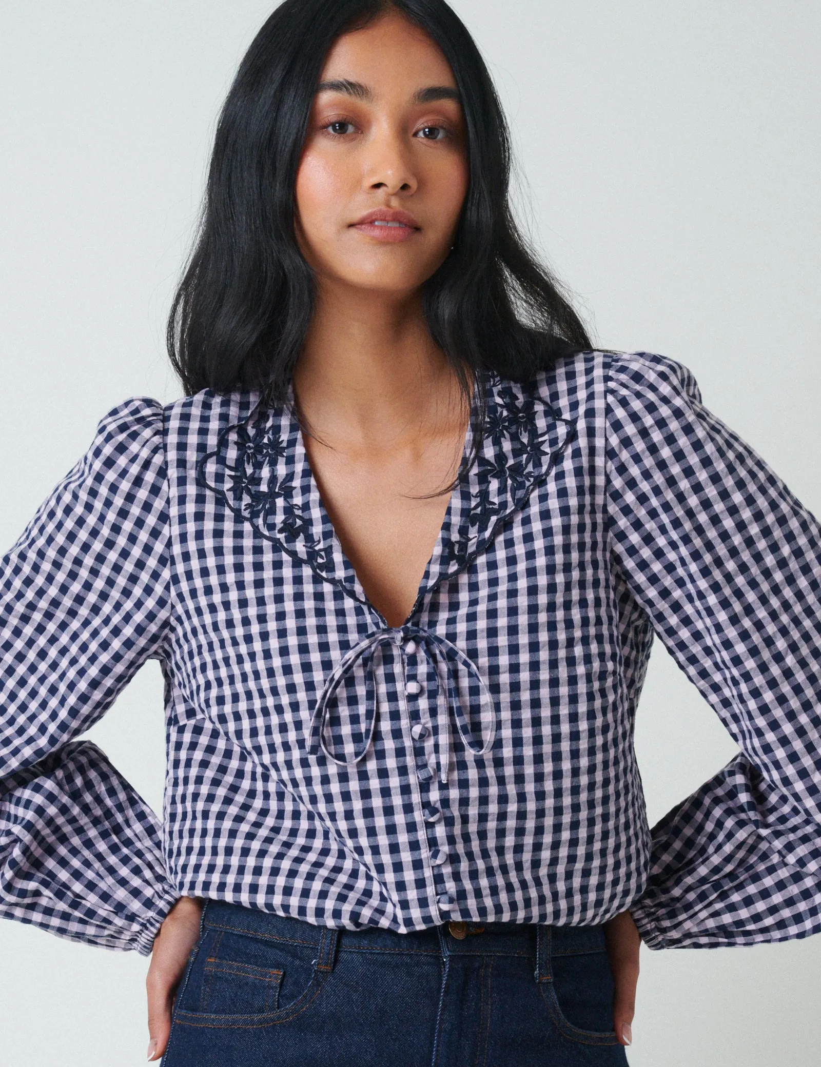 Pink And Navy Gingham Top sold by Nobody's Child product image thumbnail 3