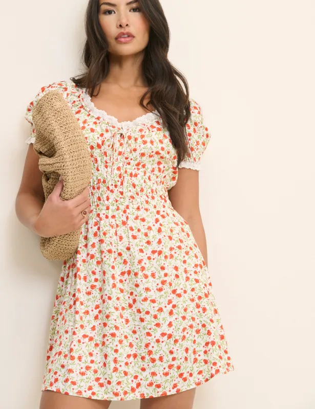 Red Floral Lace Trim Selena Mini Dress made by Nobody's Child