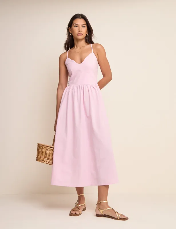 Pink Scallop Trim Jenna Midi Dress made by Nobody's Child