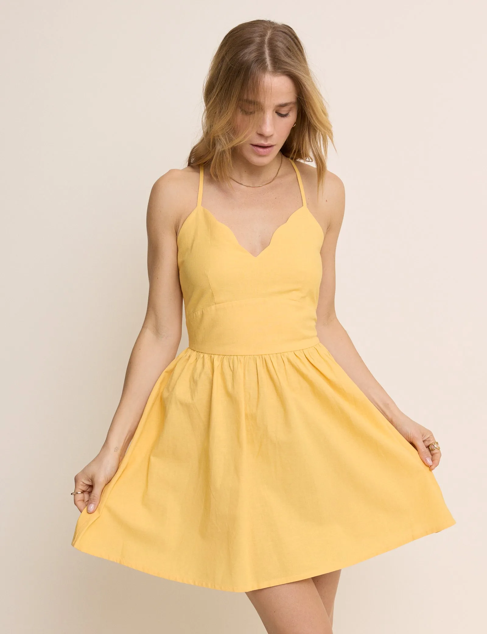Yellow Scallop Trim Jenna Mini Dress sold by Nobody's Child product image thumbnail 5