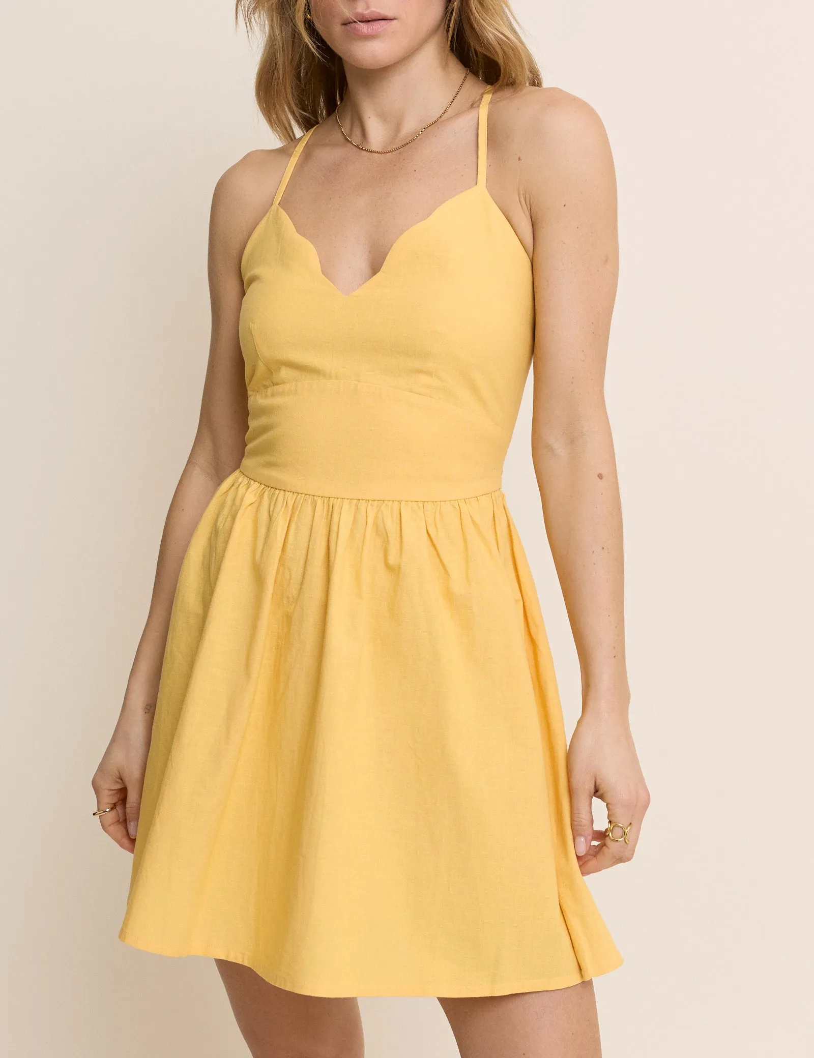 Yellow Scallop Trim Jenna Mini Dress sold by Nobody's Child product image thumbnail 3