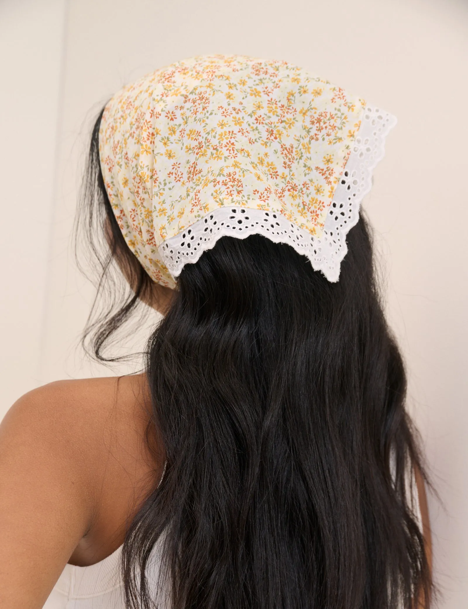 Yellow Ditsy Floral Lace Trim Triangle Scarf sold by Nobody's Child product image thumbnail 3