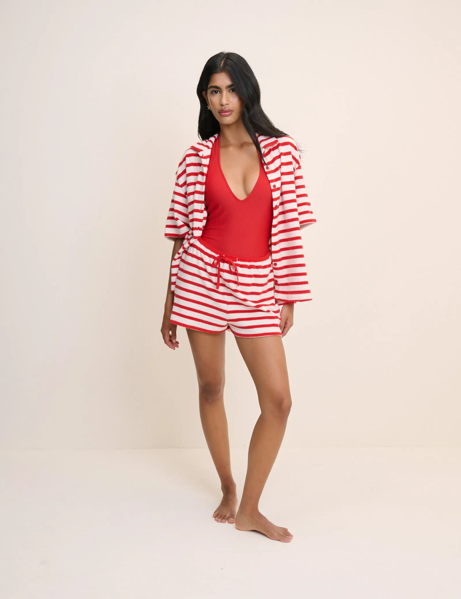 Red Striped Towelling Beach Shirt sold by Nobody's Child product image thumbnail 4