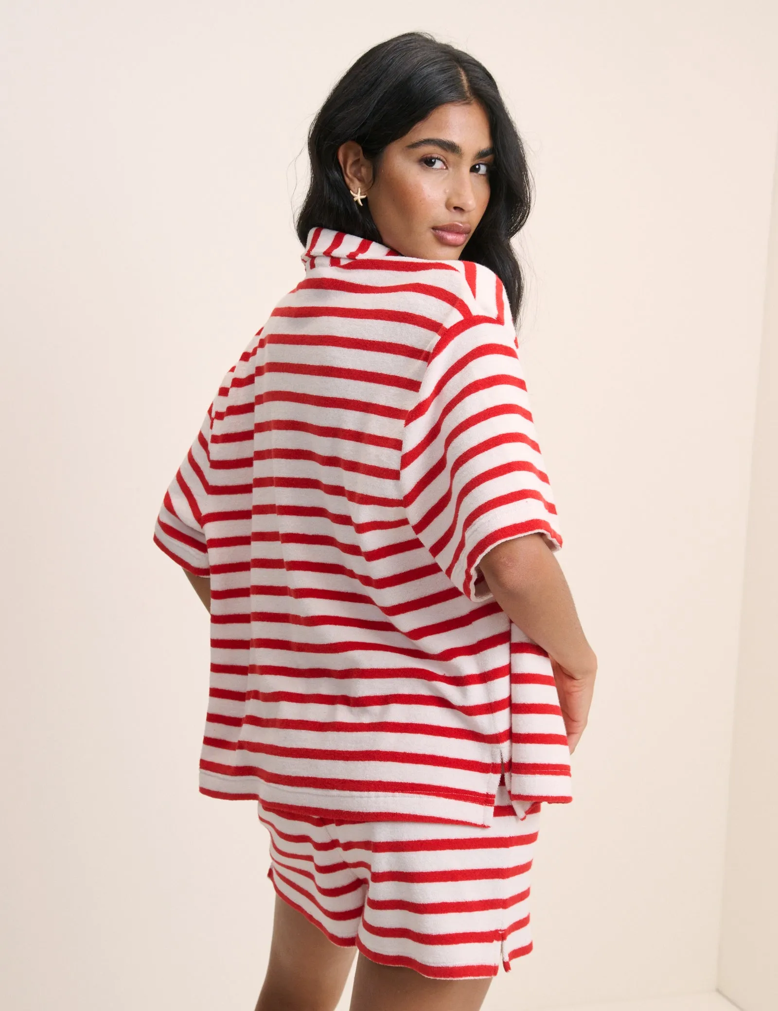 Red Striped Towelling Beach Shirt sold by Nobody's Child product image thumbnail 5