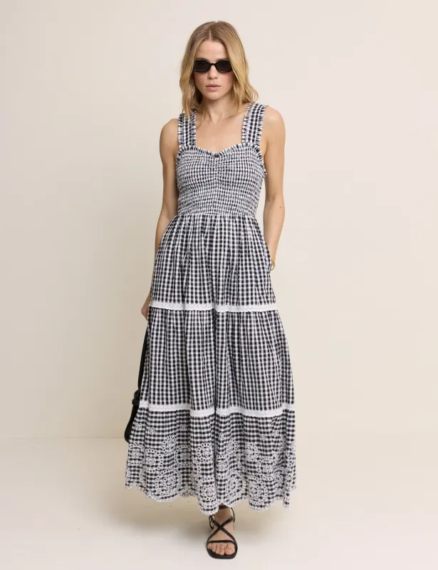 Black Gingham Shirred Tiered Darla Maxi Dress made by Nobody's Child