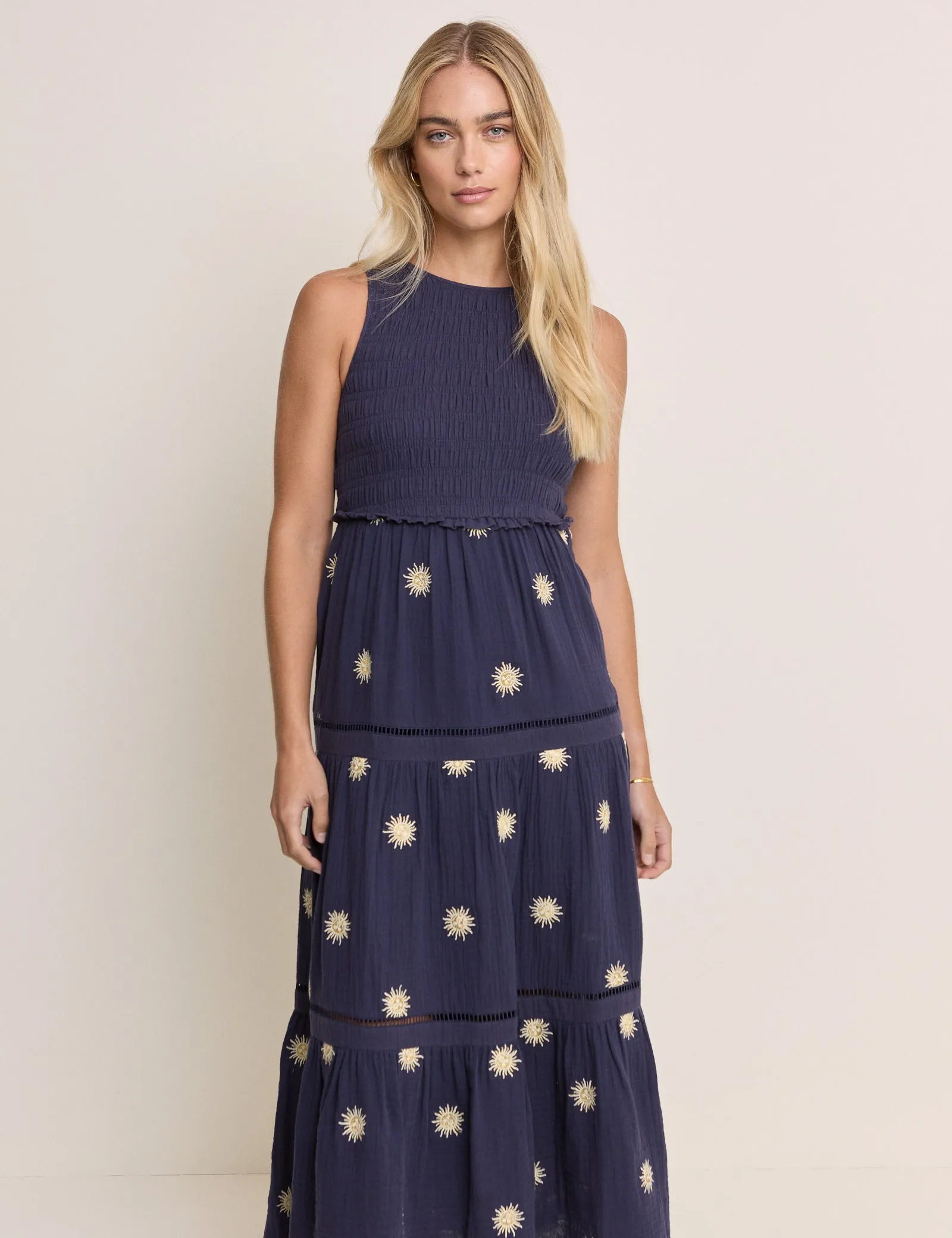 Navy Embroidered Tiered Calloway Midi Dress sold by Nobody's Child product image thumbnail 2