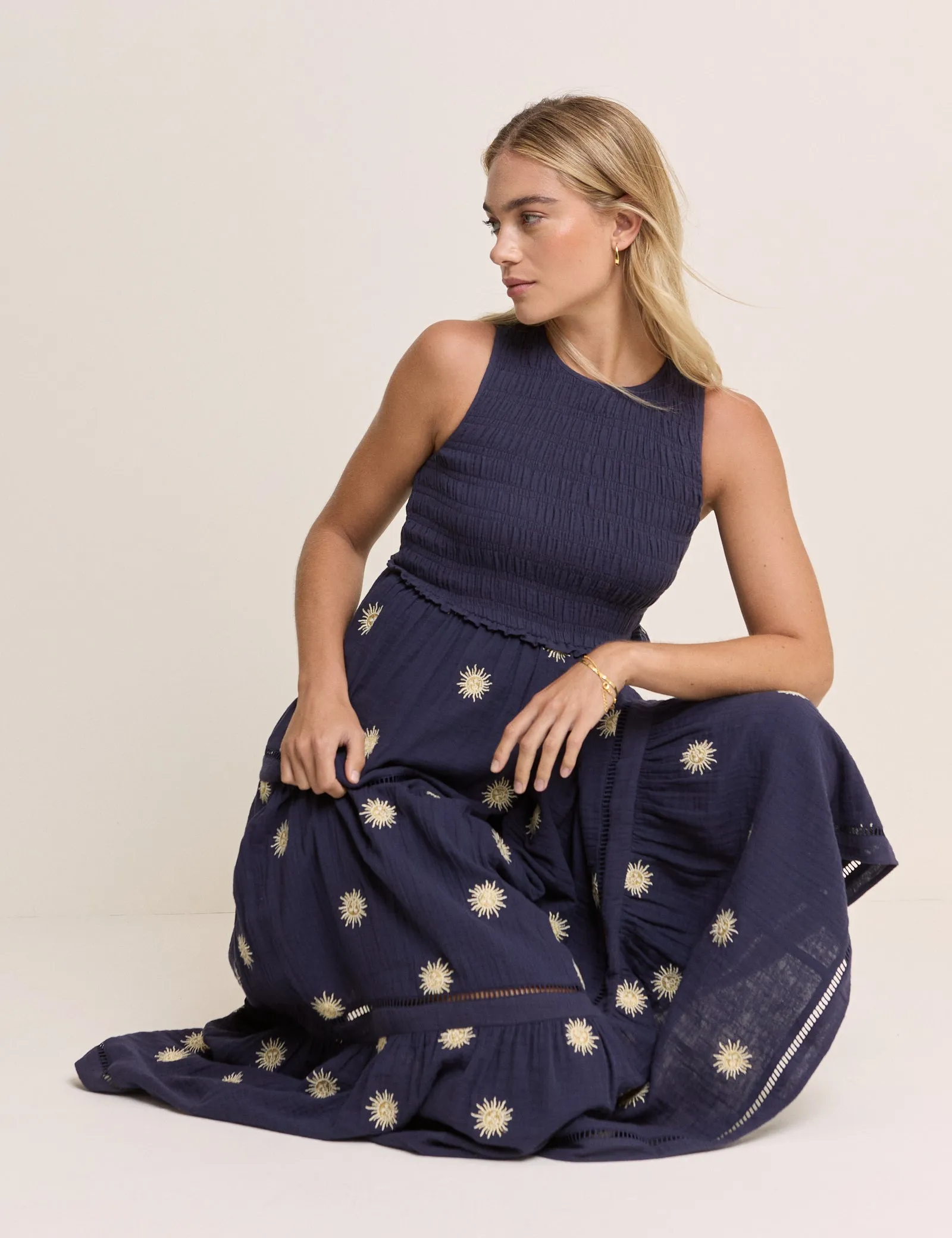 Navy Embroidered Tiered Calloway Midi Dress sold by Nobody's Child product image thumbnail 4