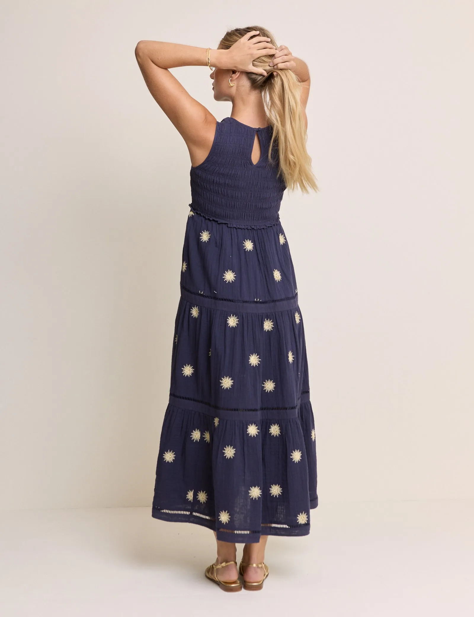 Navy Embroidered Tiered Calloway Midi Dress sold by Nobody's Child product image thumbnail 5